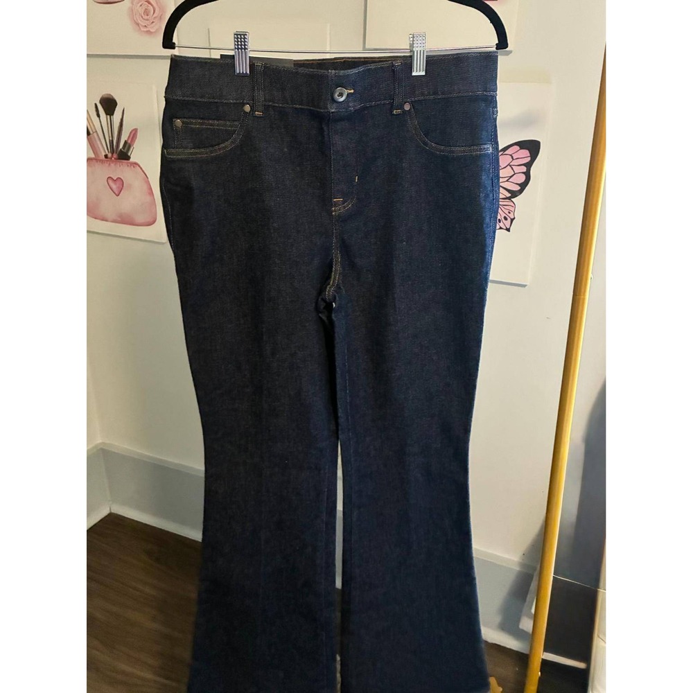 Spanx Flare Jeans Raw Indigo Dark Wash High Rise Pull On 21288R Large Regular - Picture 4 of 9